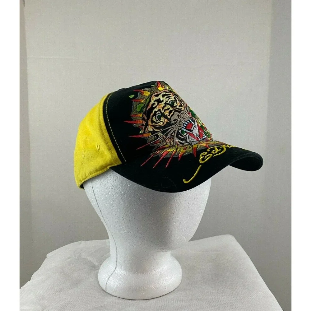Ed Hardy Kids Baseball Hat Cap Black Yellow Embroidered Roaring Tiger Strapback